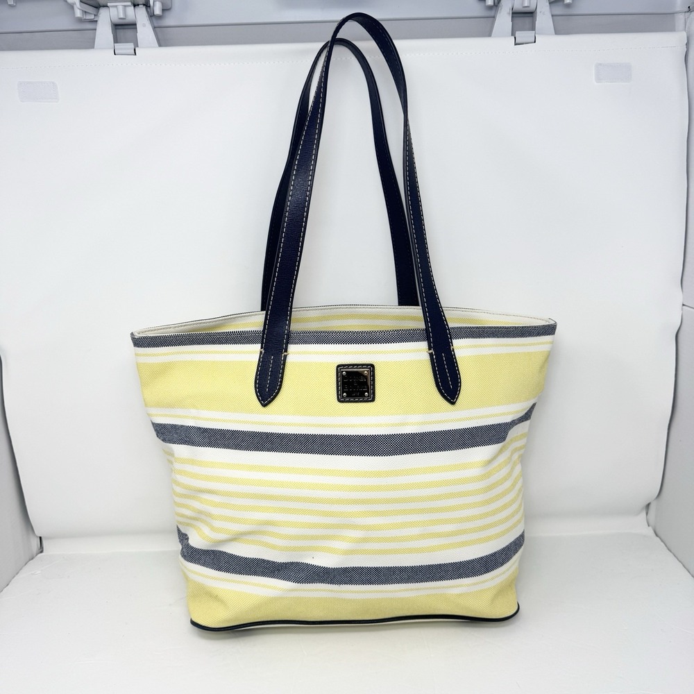 Dooney Bourke Westerly Yellow Blue Stripes Large Zip Tote Shopper Shoulder Bag